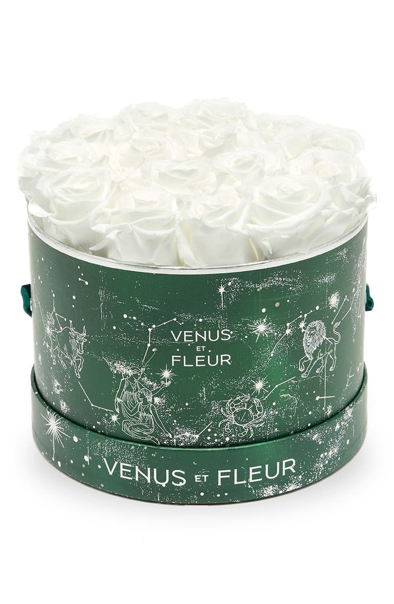 Venus ET Fleur Small Round Holiday Zodiac White Eternity Roses<sup>®</sup>, Main, color, White