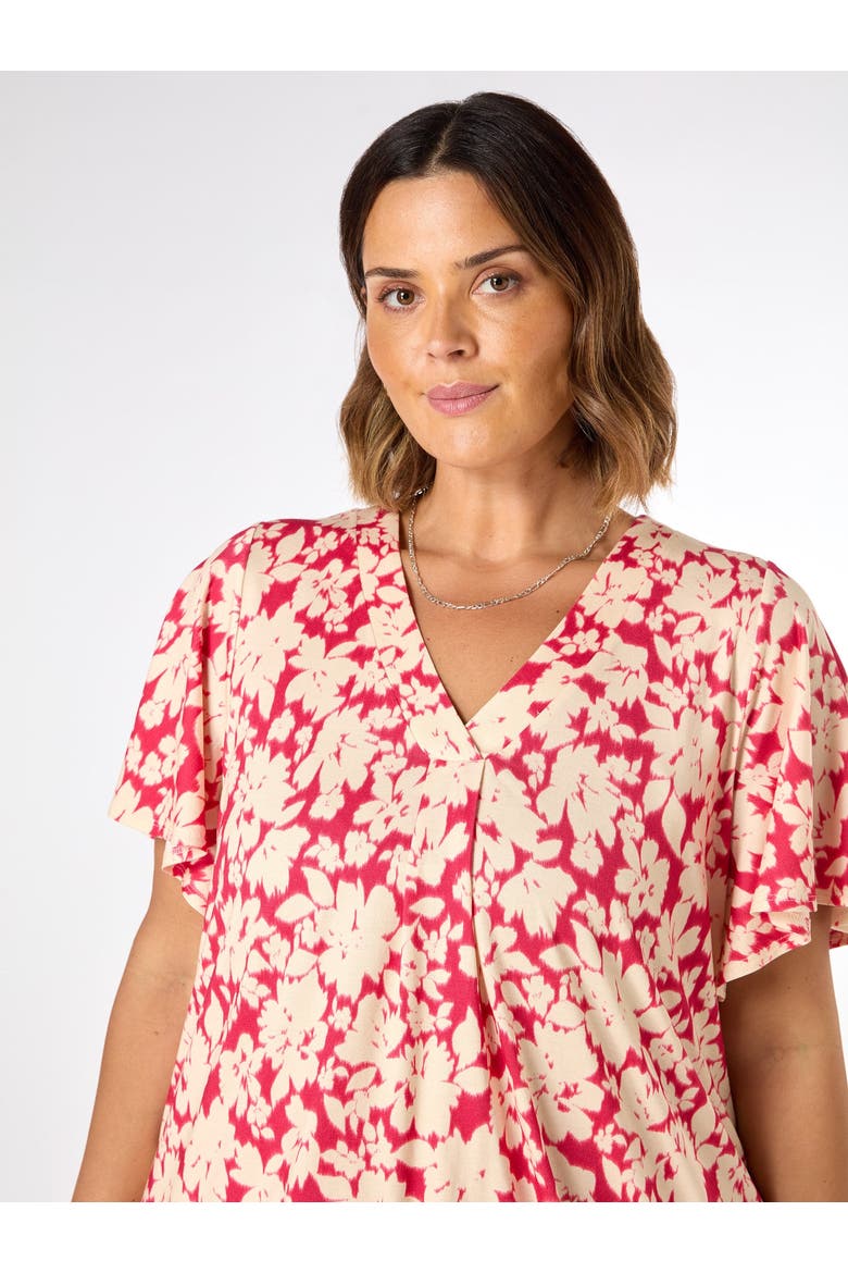 Floral Print Jersey Pleat Front Top, Alternate, color, Pink