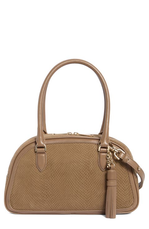 Angie Snakeskin Embossed Leather Satchel