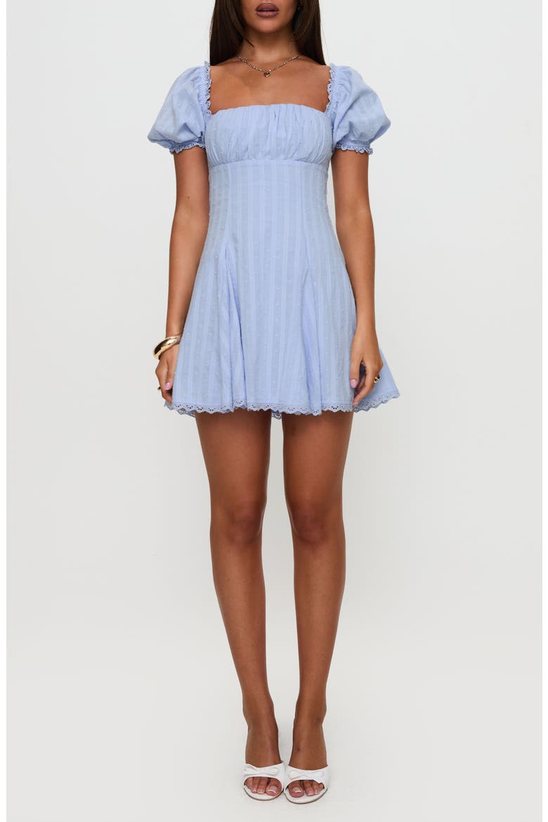 princess puff sleeve mini dress Princess Polly Puff Sleeve Lace Trim Mini Dress in Blue