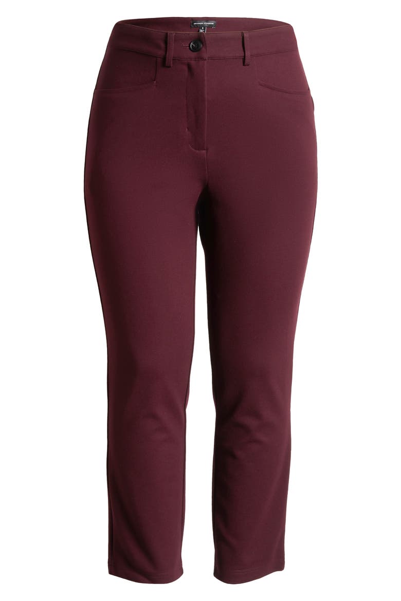 High Waist Stretch Ponte Cigarette Pants, Alternate, color, BLACK CHERRY