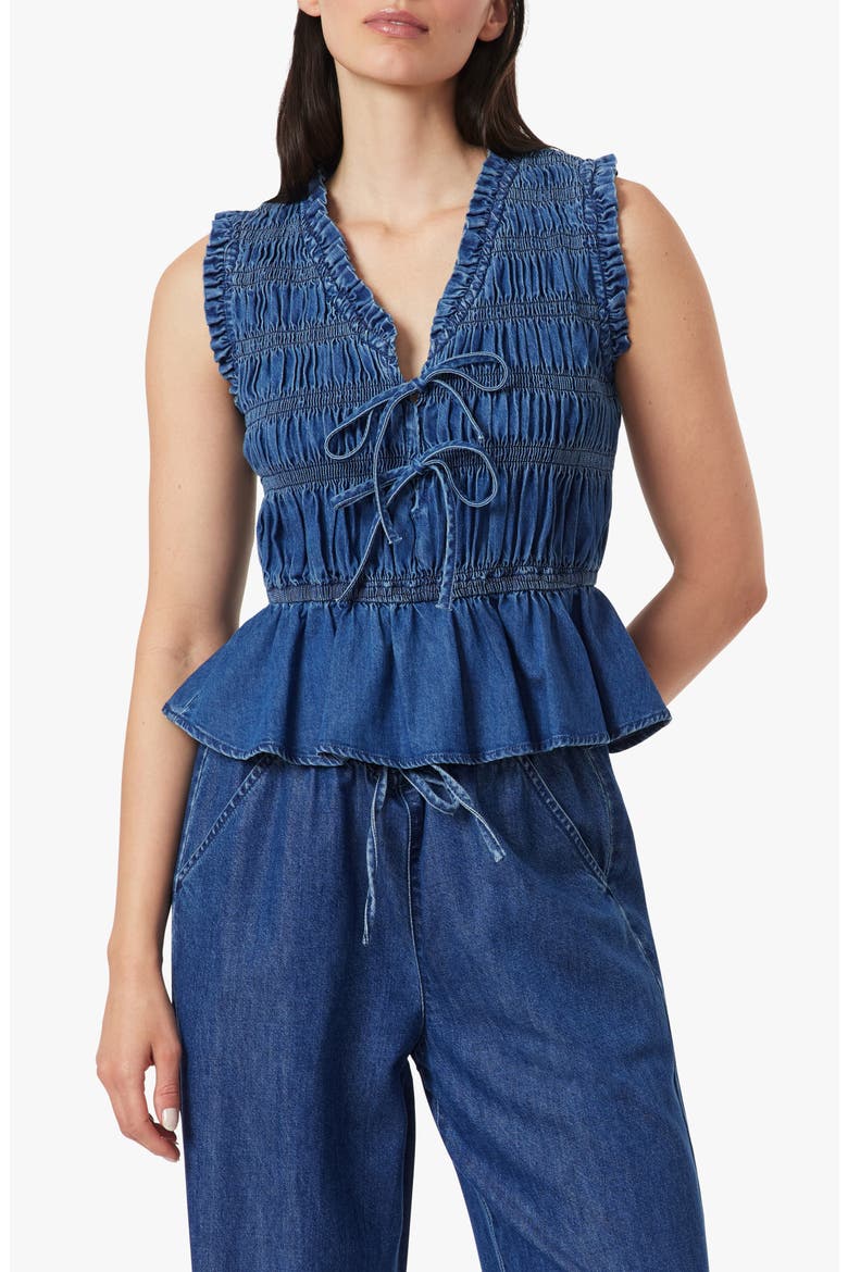 Ruffle Denim Tank Top, Main, color, LAGUNA