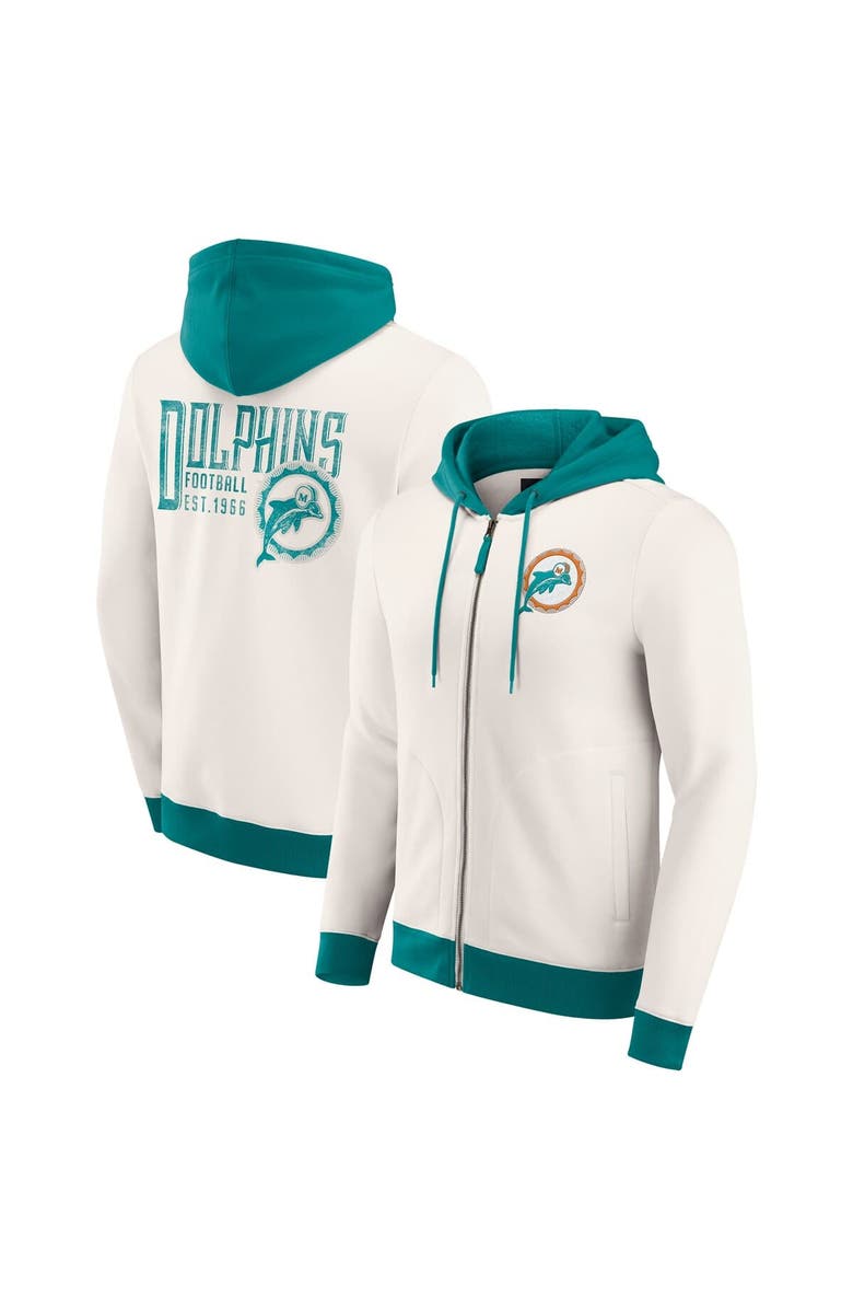 Darius Rucker Collection by Fanatics Men's Darius Rucker Collection by Fanatics Cream Miami Dolphins Distressed Graphics Full-Zip Hoodie, Main, color, Cream