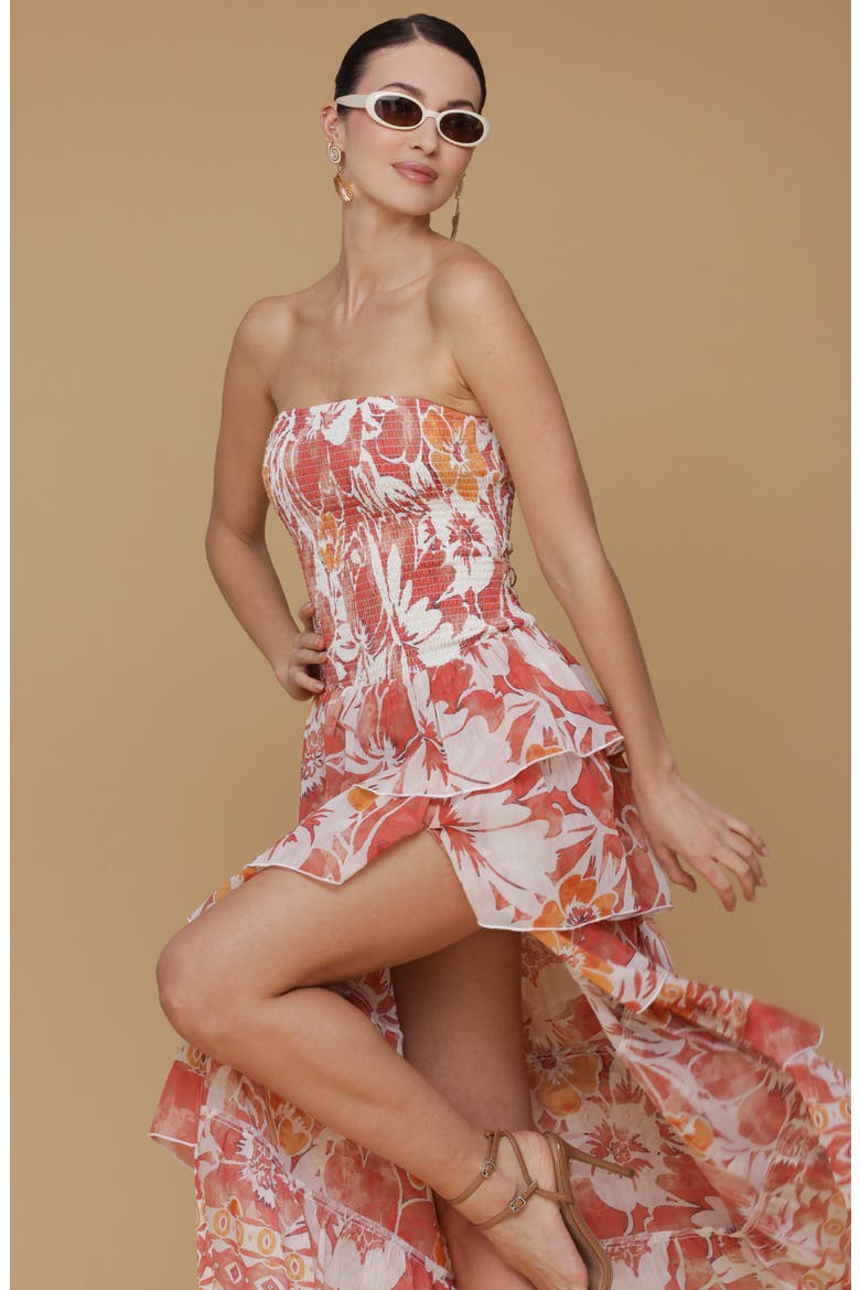 Mixed Print Strapless Tiered Maxi Dress, Alternate, color, POPPY LILLY
