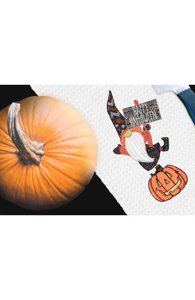 C&F Home Halloween Gnome Embroidered Cotton Waffle Weave Kitchen Towel, Alternate, color, White