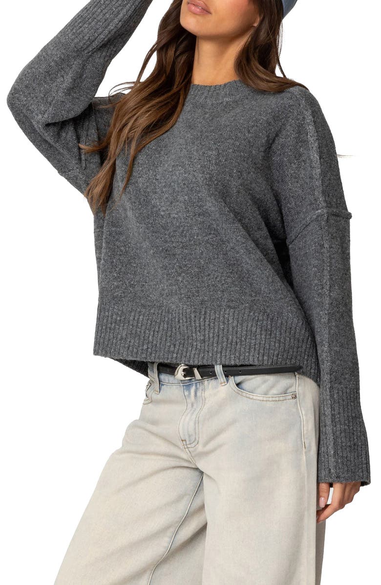 EDIKTED Shirley Oversize Crewneck Sweater, Alternate, color, Dark-Gray