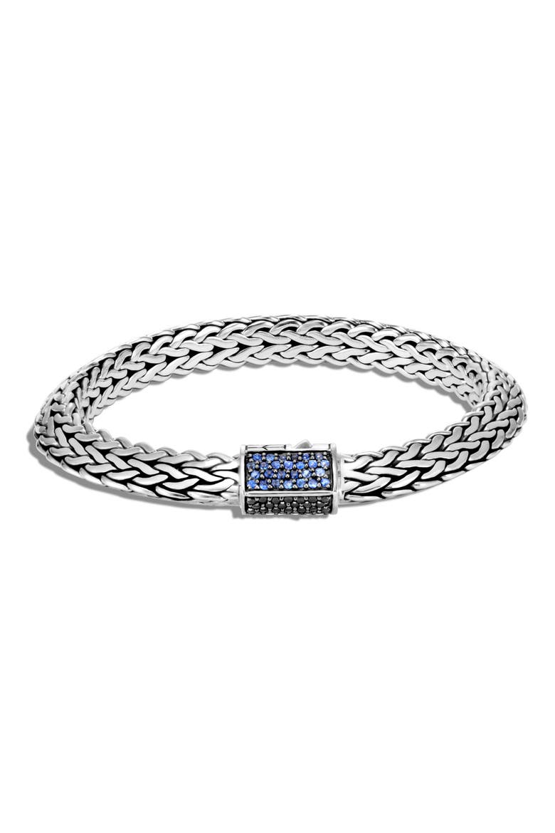 Tiga Chain Black Sapphire Clasp 8mm Bracelet, Main, color, SILVER/ BLACK SAPPHIRE