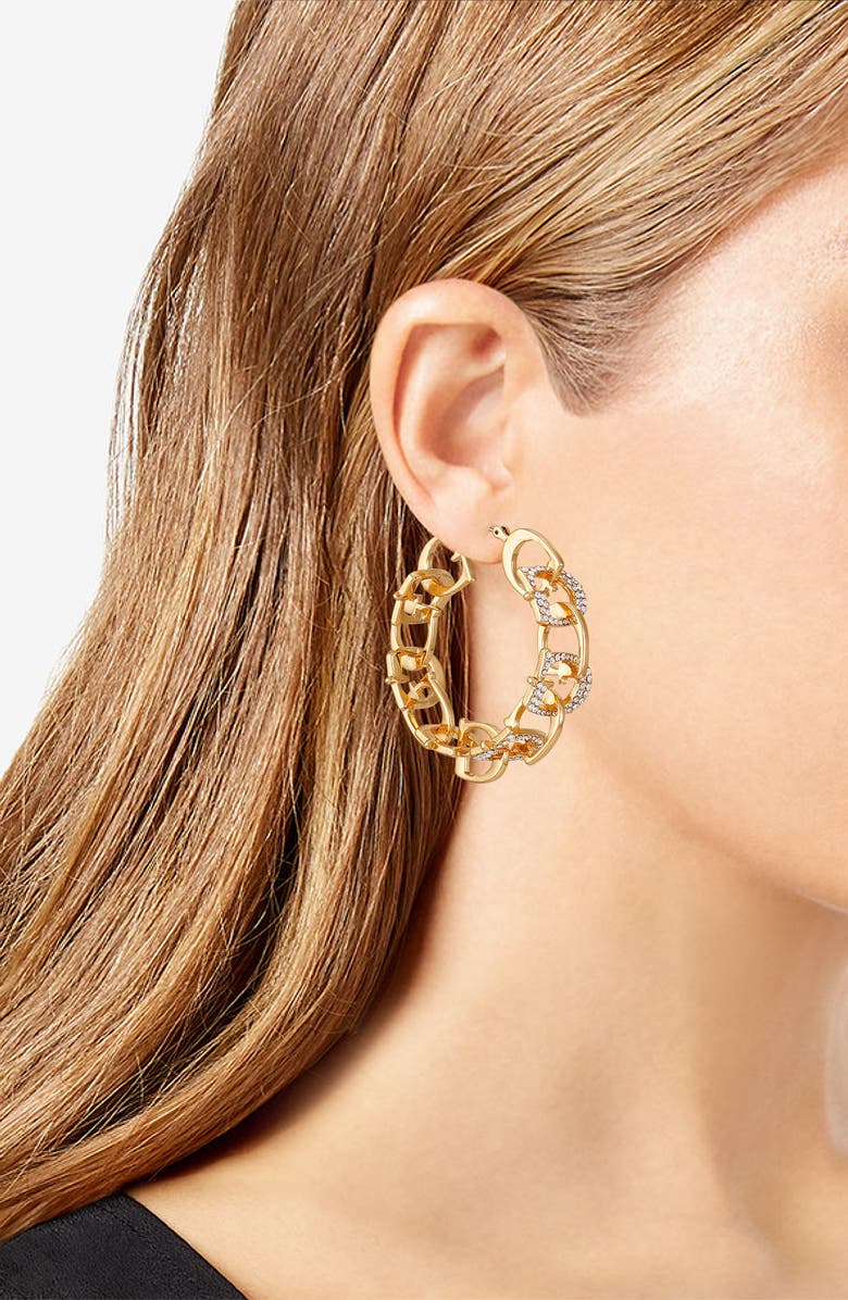 GUESS Pavé Crystal 'G' Hoop Earrings, Alternate, color, Gold Tone