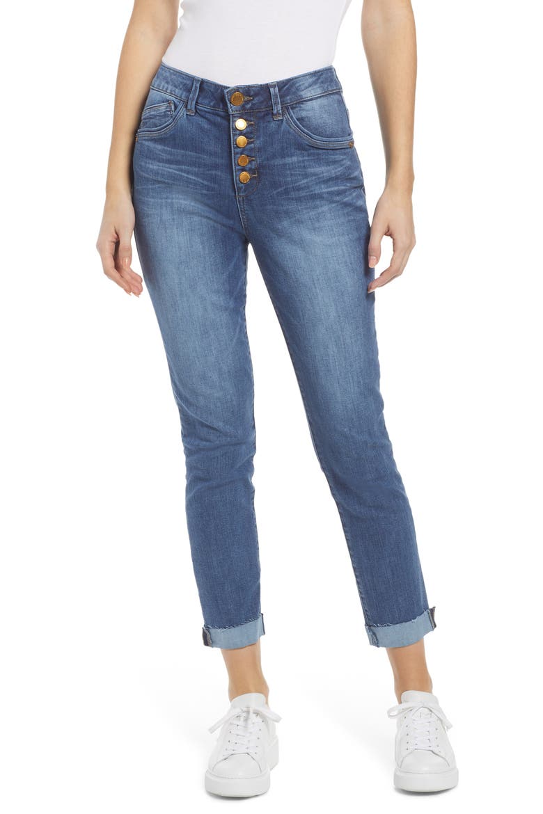 'Ab'Solution High Waist Ankle Straight Leg Jeans (Nordstrom Exclusive), Main, color, BLUE