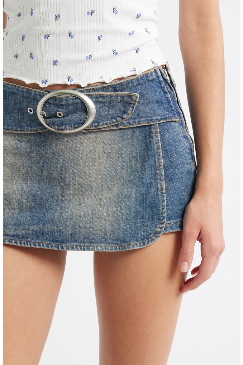 Belted Denim Miniskort, Alternate, color, DENIM