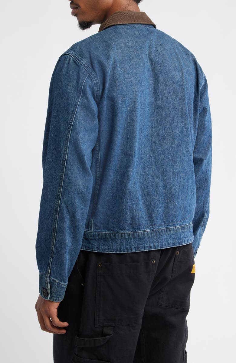 BDG Urban Outfitters Denim Harrington Jacket with Corduroy Collar, Alternate, color, Denim Blue
