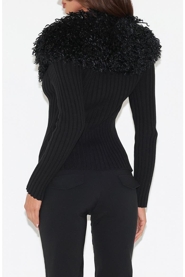Brisa Faux Fur Collar Rib Jacket, Alternate, color, BLACK