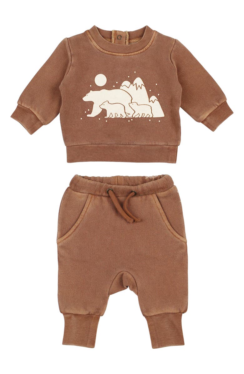 L'ovedbaby Organic Cotton Fleece Graphic Sweatshirt & Joggers Set, Main, color, Latte Bear