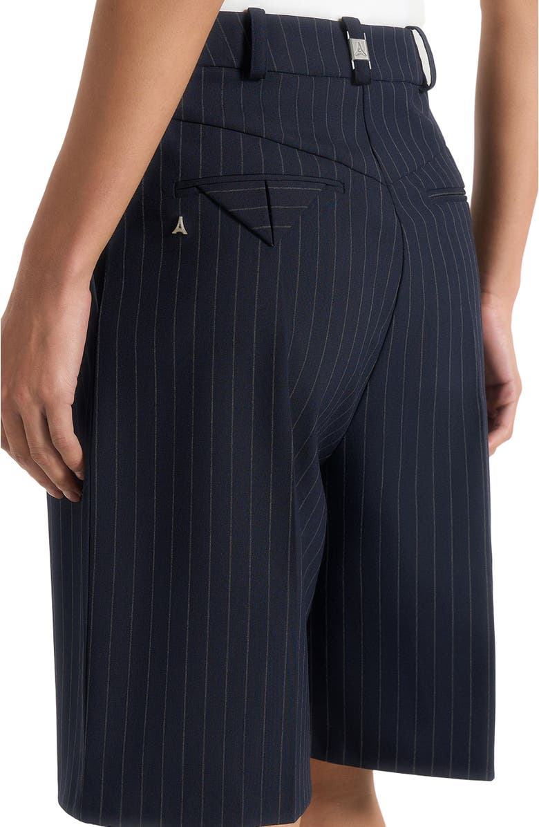 Manière De Voir Lorette Pinstripe Double Pleat Tailored Shorts, Alternate, color, Navy Pinstripe