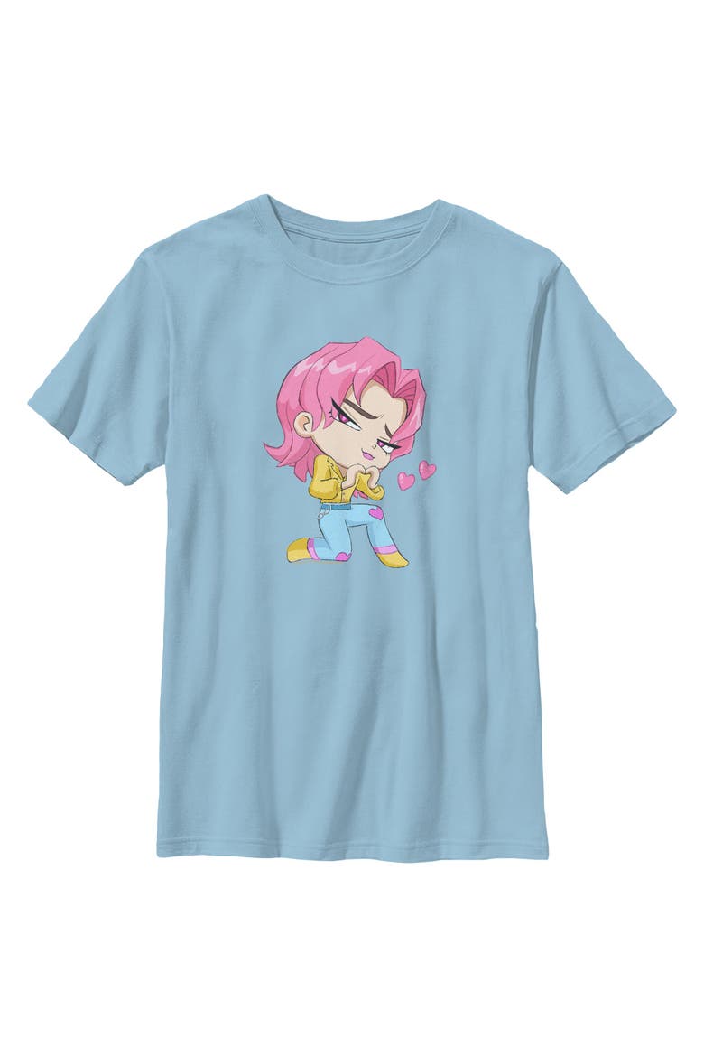 Boys' Chibi Romance Heart Graphic Short Sleeve T-Shirt, Main, color, Light Blue