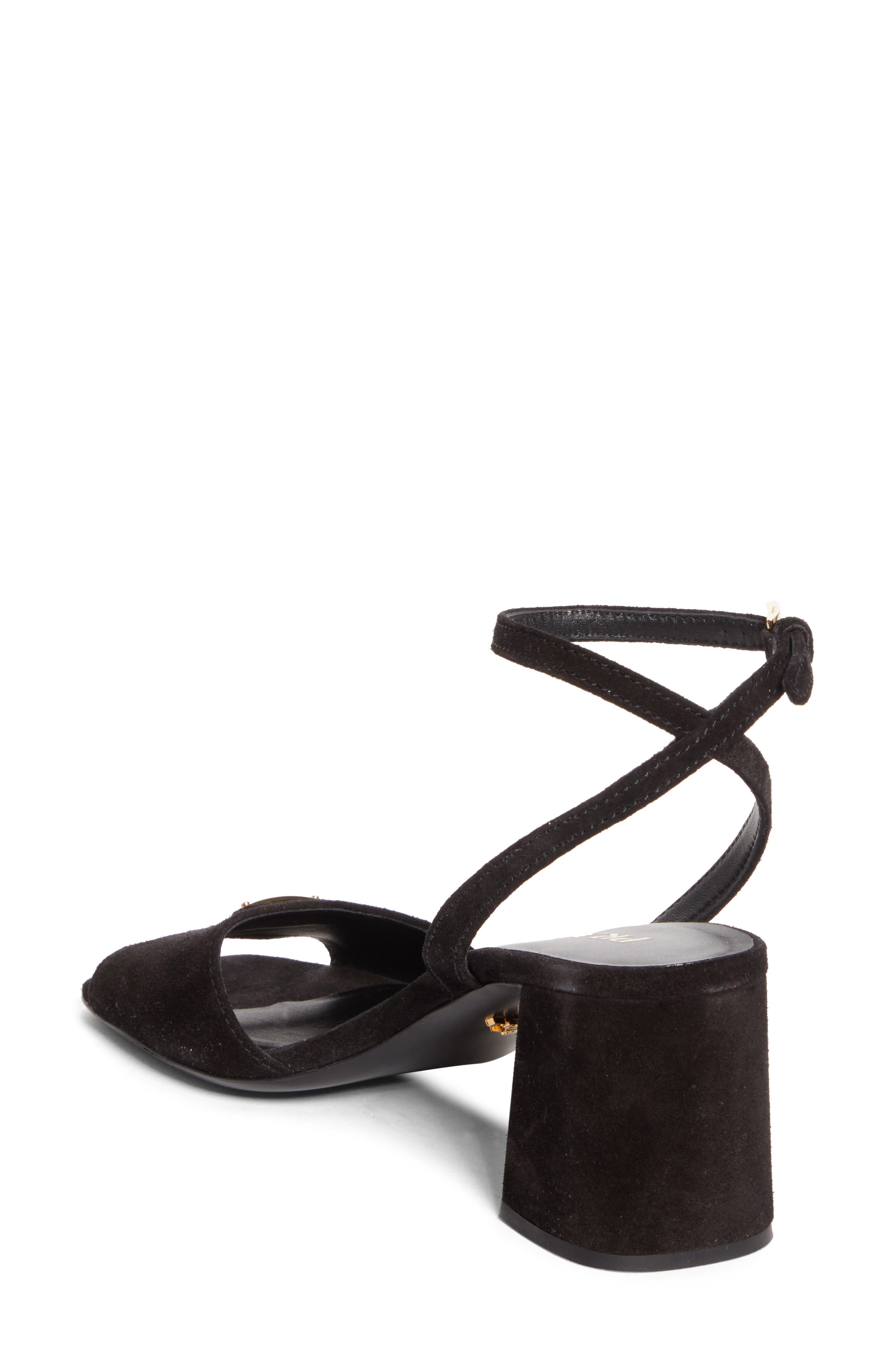 Prada Block Heel Ankle Strap Sandal, Alternate, color, Black