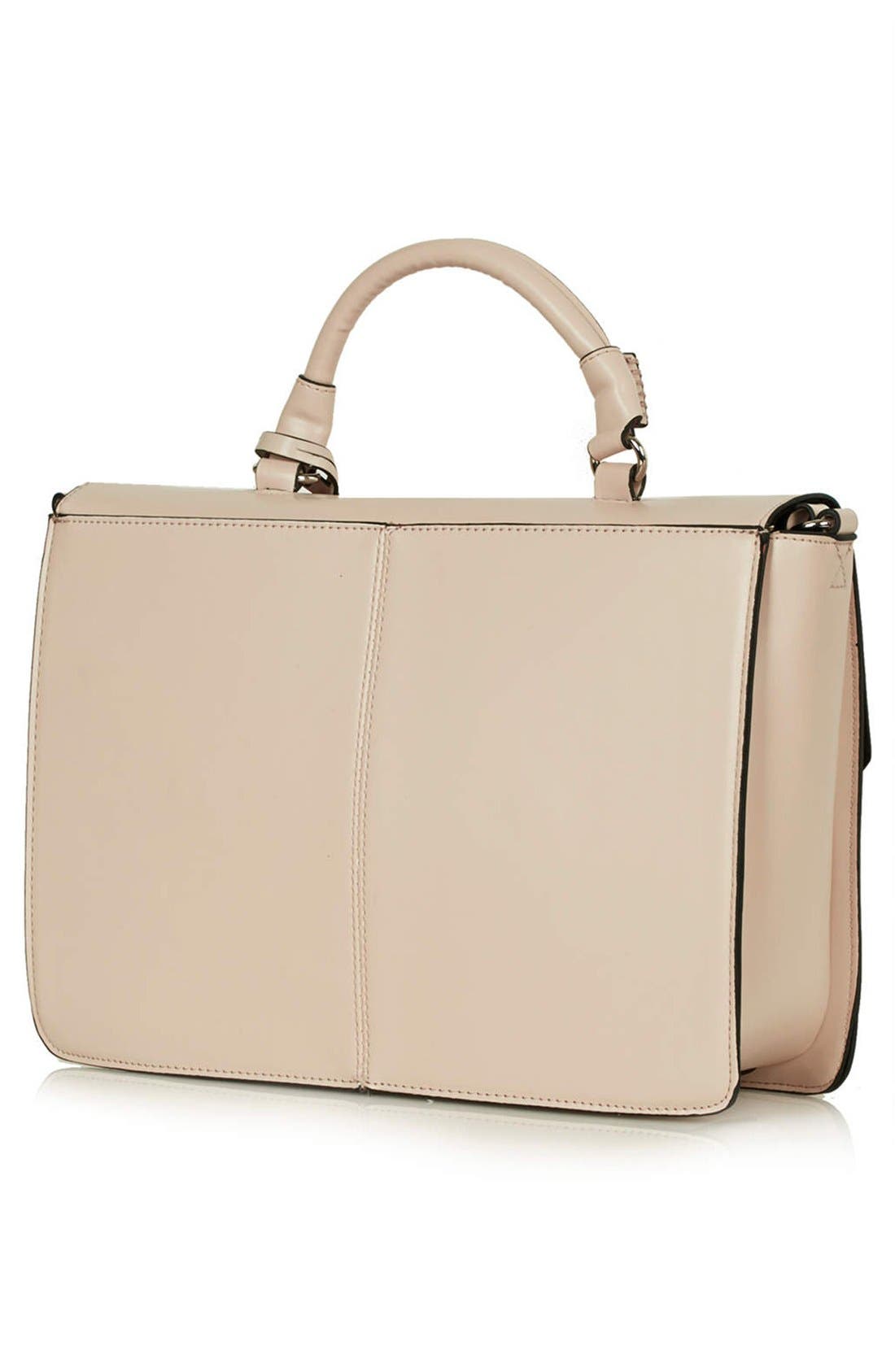 'Clean' Faux Leather Satchel, Alternate, color, NUDE