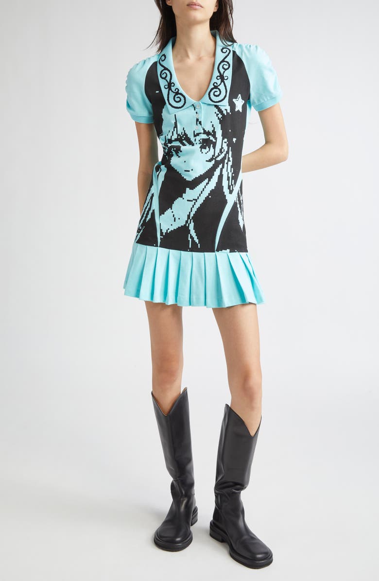 Ashley Williams Amelia Pleated Drop Waist Cotton Piqué Polo Dress, Main, color, 