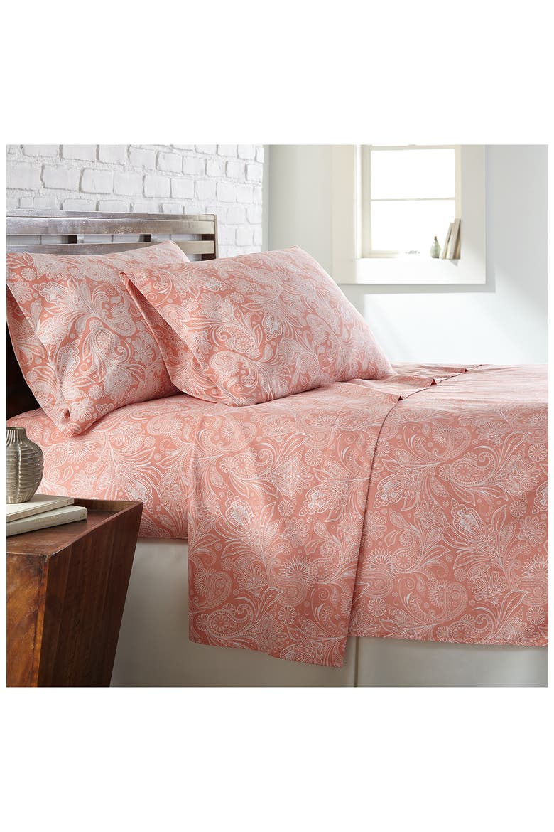 Perfect Paisley Printed Sheet Set, Alternate, color, CORAL HAZE W/ WHITE PASILEY