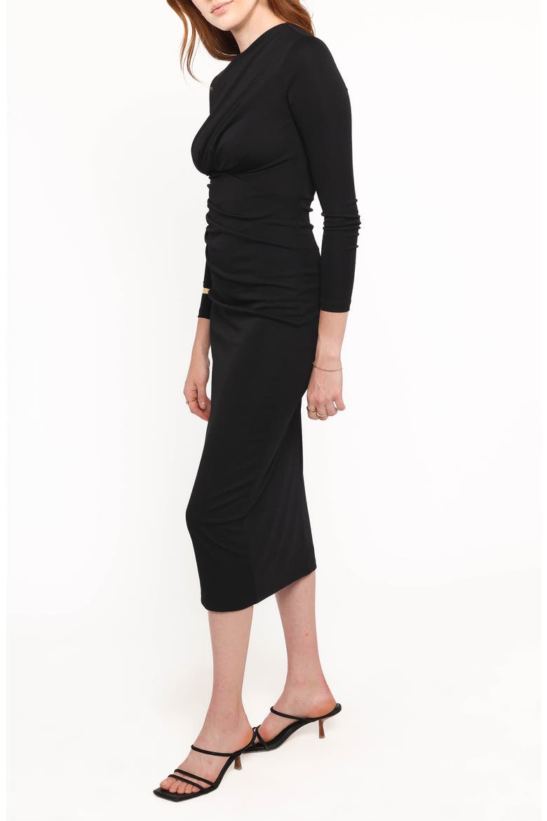 Rogan Ruched Long Sleeve Midi Dress, Alternate, color, BLACK
