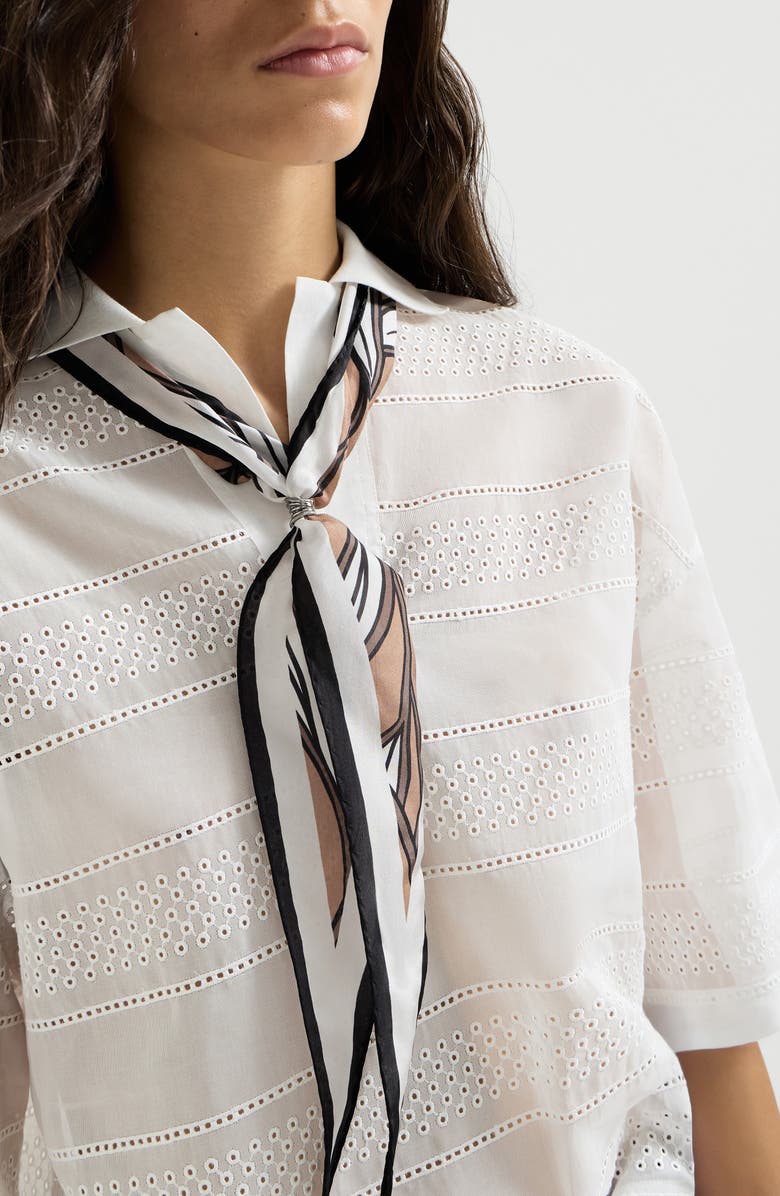 Brunello Cucinelli Cocoa leaves print foulard, Alternate, color, White