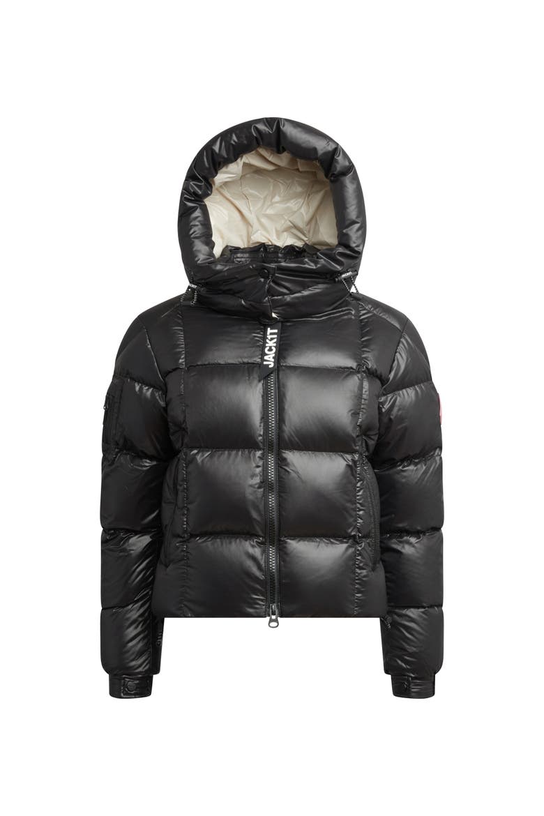 EZ Boxed Hooded Cropped Puffer Coat, Alternate, color, BLACK/STONE