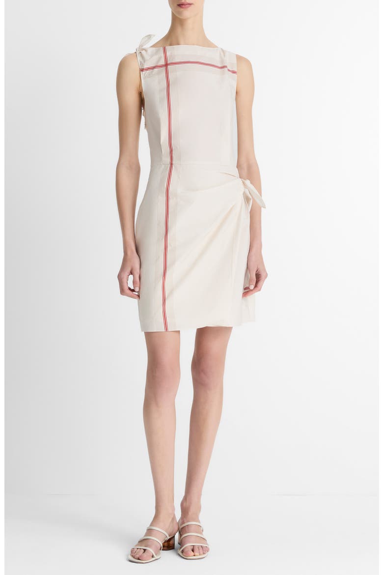 Handkerchief Stripe Cotton Blend Sheath Dress, Main, color, OAT SHELL/BRICK ROSE