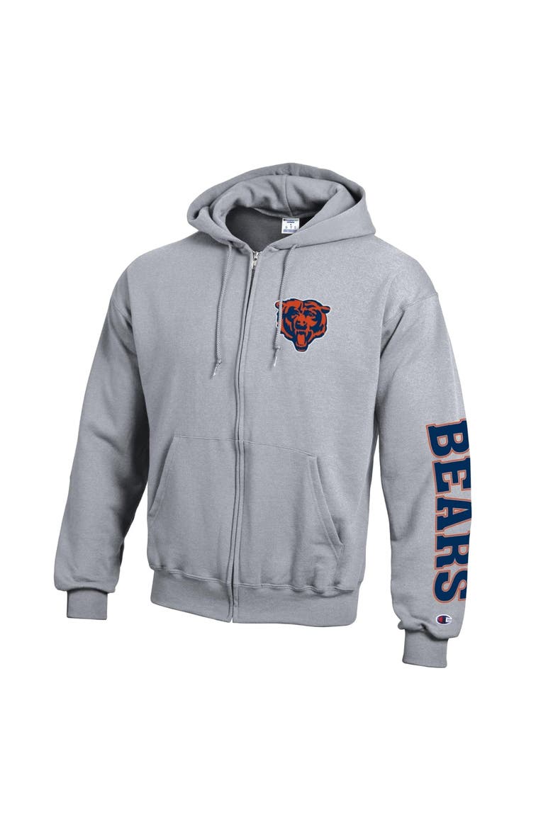 Men's Champion  Heather Gray Chicago Bears Powerblend Fleece Full-Zip Hoodie, Alternate, color, Heather Gray