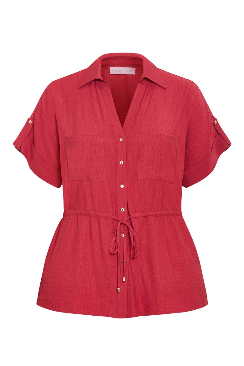 Aria Button-Up Peplum Shirt, Alternate, color, SIENNA
