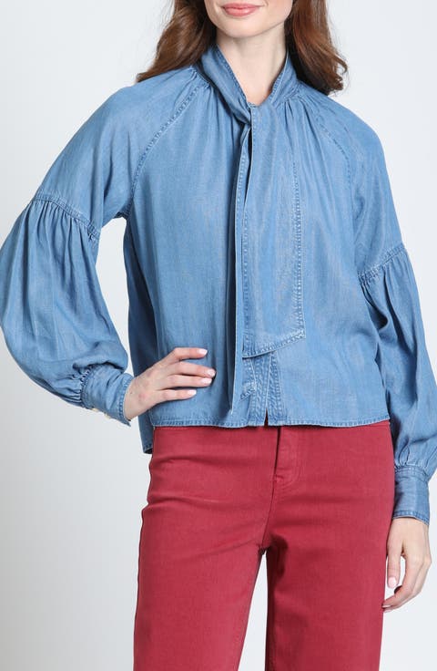 Denim Tie Neck Top