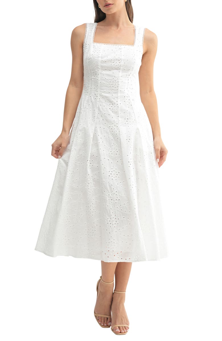Mila Mae Sleeveless Embroidered Eyelet Midi Dress, Main, color, 