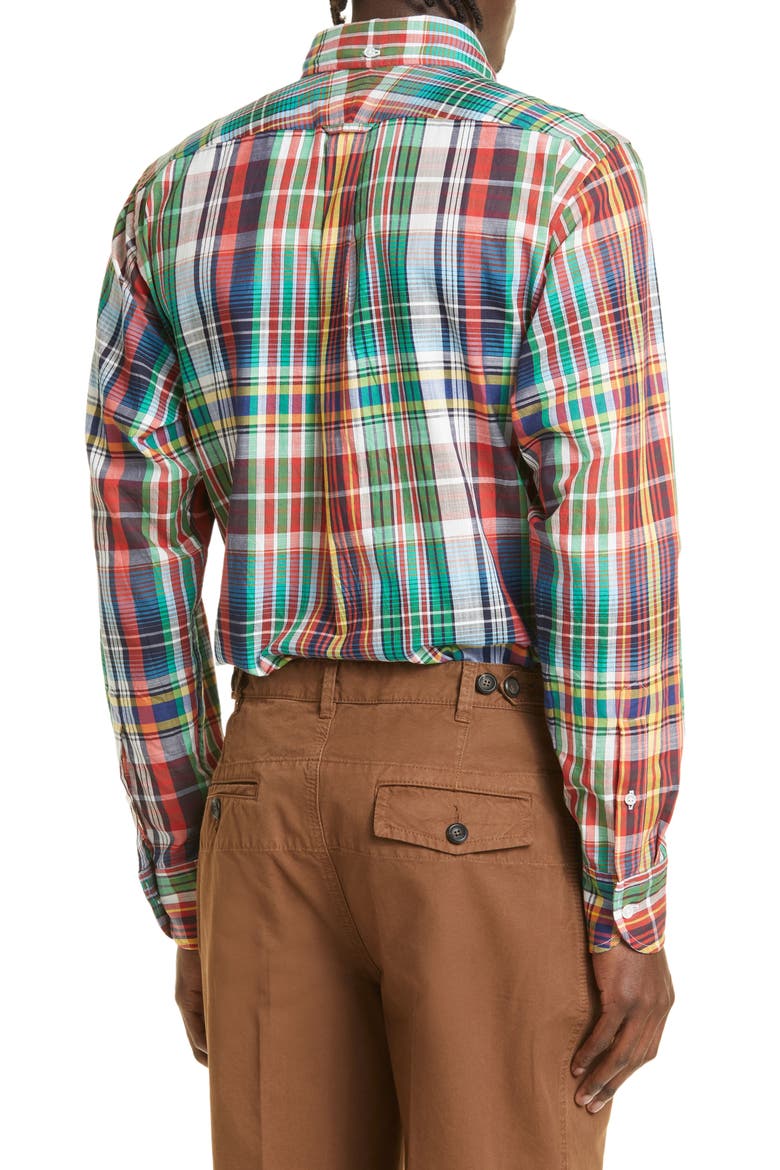 Plaid Cotton Button-Down Shirt, Alternate, color, RED / GREEN / MUTLI
