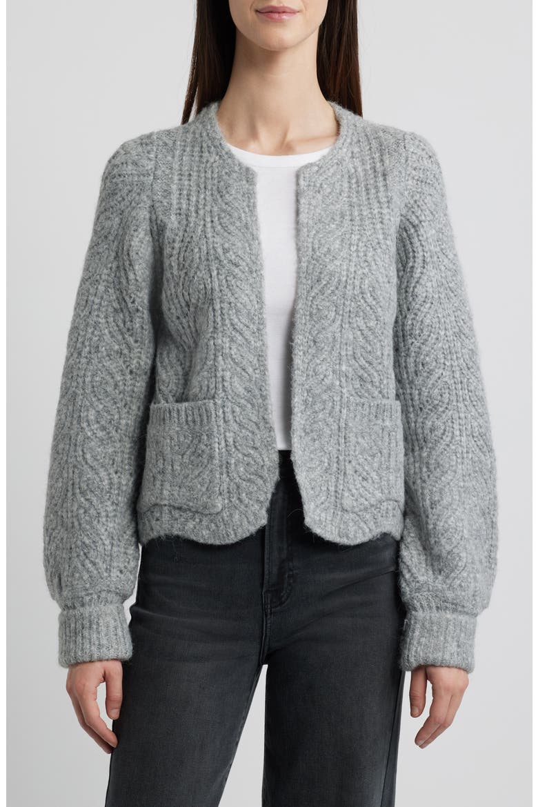 Blouson Sleeve Cable Knit Crop Cardigan, Main, color, HEATHER GREY