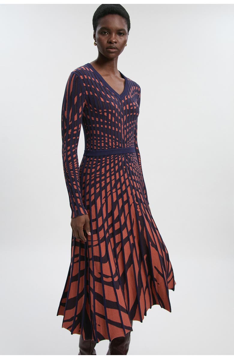 Karen Millen Zebra Jacquard Knit Midi Dress, Alternate, color, Brown