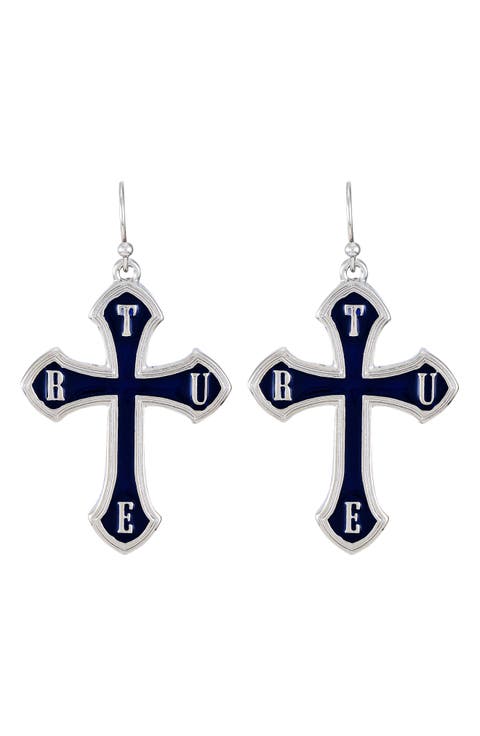 Enamel Cross Drop Earrings