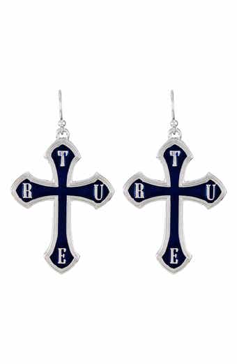 True Religion Enamel Cross Drop Earrings