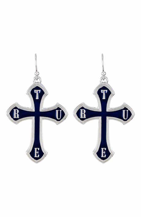 Enamel Cross Drop Earrings