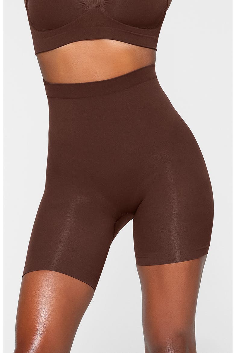 Seamless Sculpt Mid Thigh Shorts, Main, color, COCOA