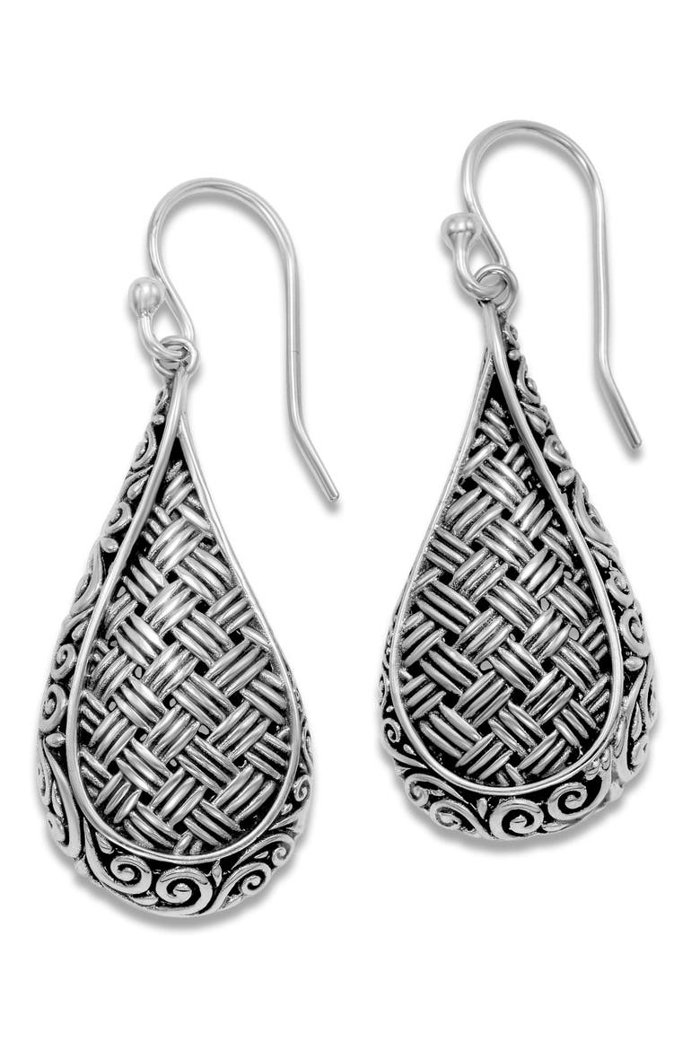 Woven Drop Earrings, Main, color, SILVER