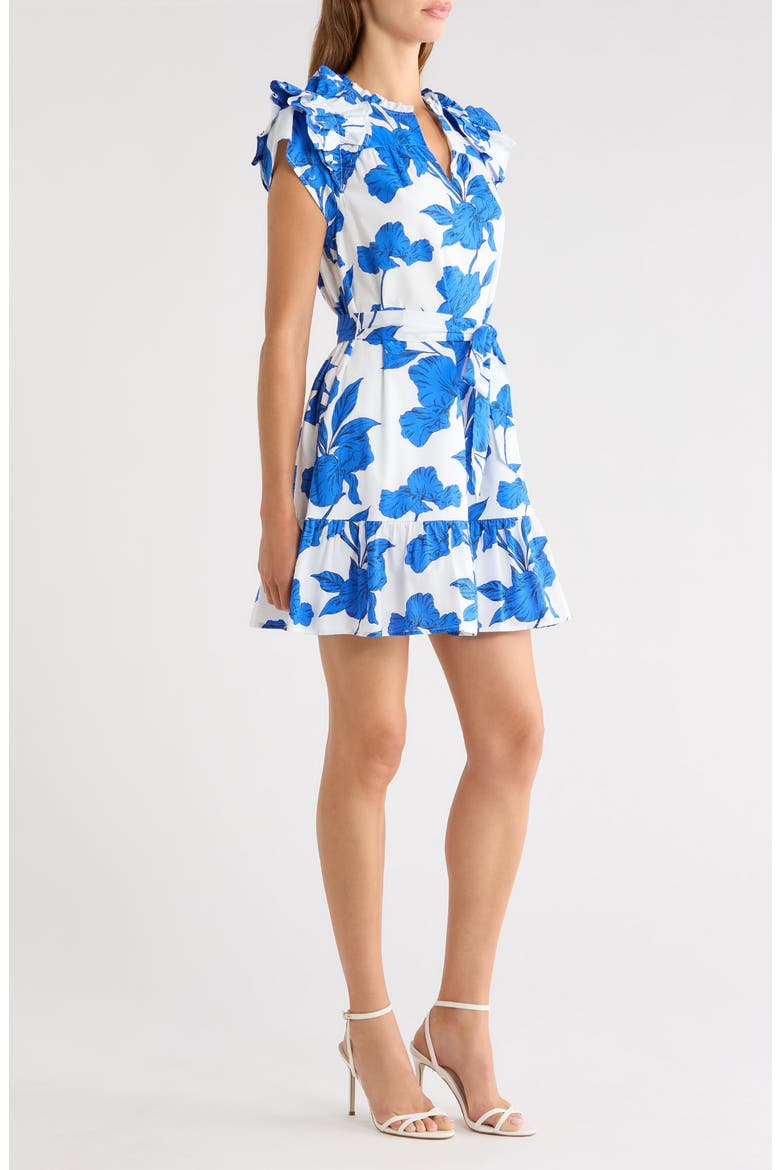 Ivonna Floral Ruffle Cotton Minidress, Alternate, color, WHITE-BLUE-BLACK