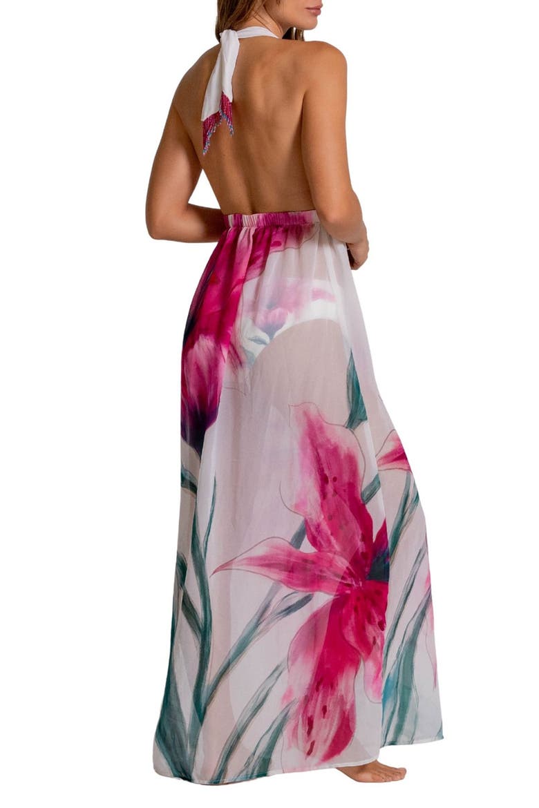 Floral Print Halter Maxi Dress, Alternate, color, WHITE MULTI