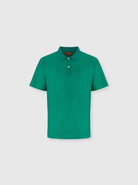 Jacquard Cotton Polo Shirt With Tone-on-tone Zigzag Design