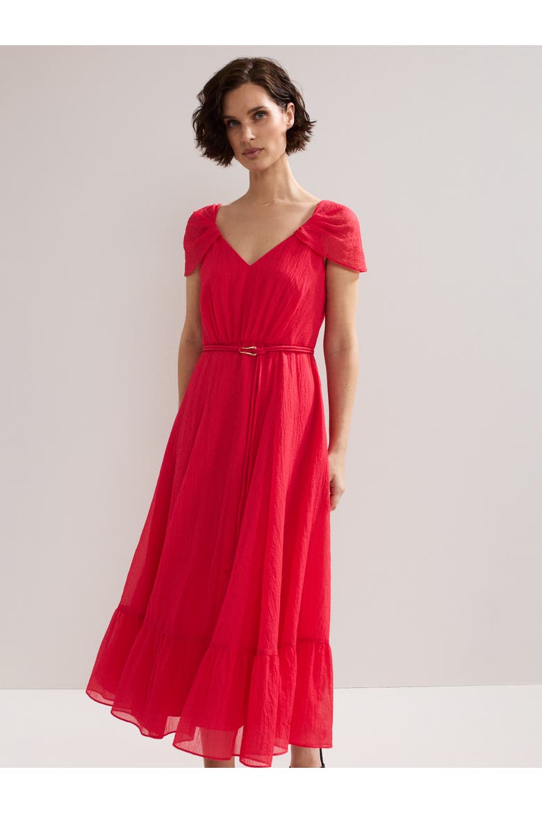 Jen Gathered V-Neck Midi Dress, Alternate, color, Pink