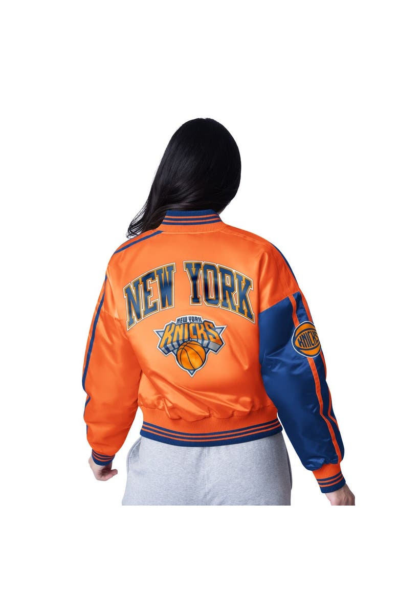 STARTER Women's Starter  Orange/Blue New York Knicks Zone Blitz Cropped Full-Snap Satin Jacket, Alternate, color, 
