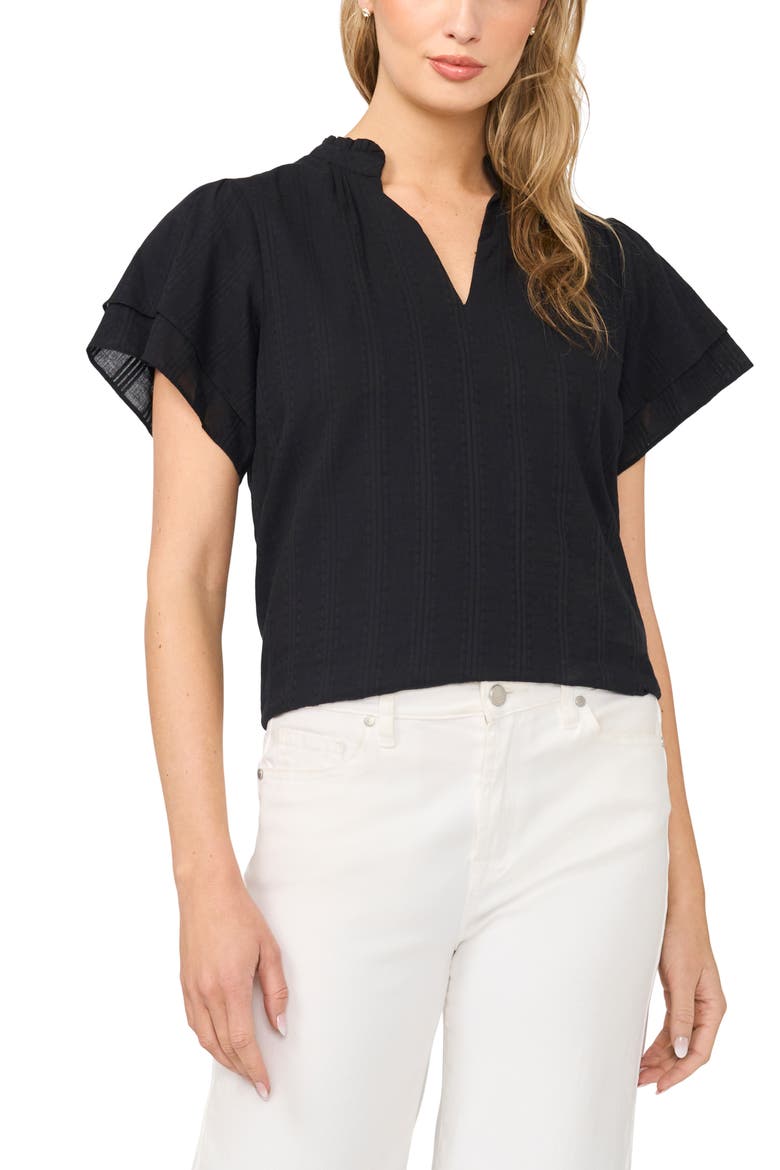 Ruffle Neck Flutter Sleeve Cotton Top, Main, color, RICH BLACK