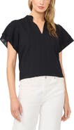 Halogen® Ruffle Neck Flutter Sleeve Cotton Top