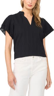 Halogen® Ruffle Neck Flutter Sleeve Cotton Top