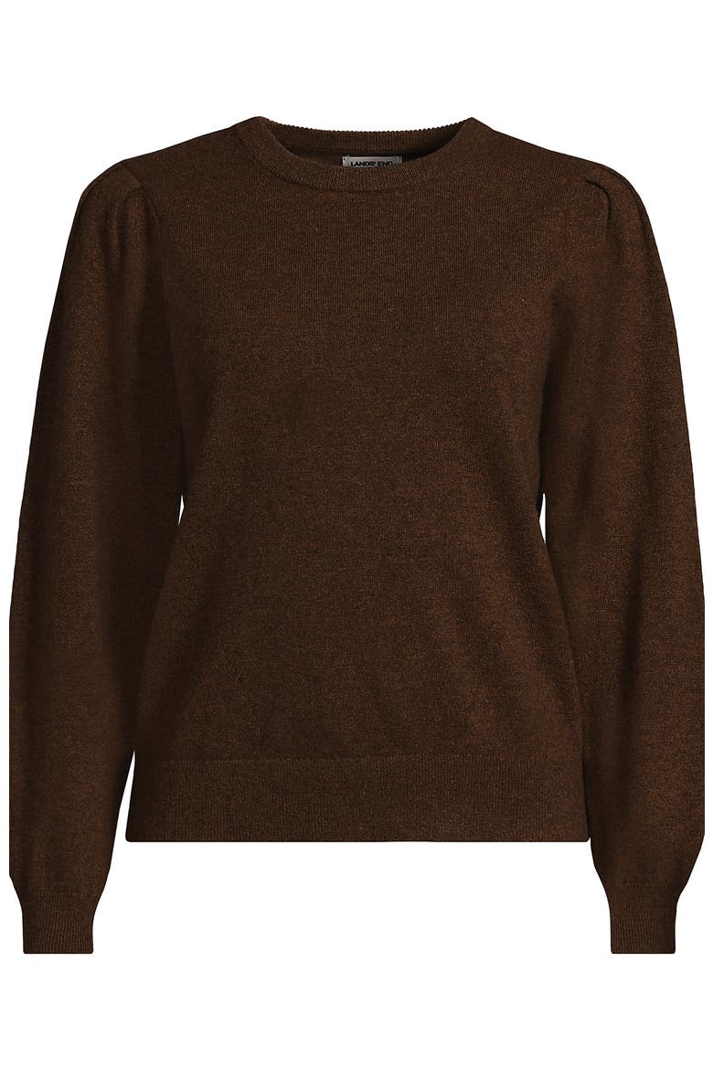 Cashmere Puff Sleeve Crew Neck Sweater, Alternate, color, Dark Carob Heather