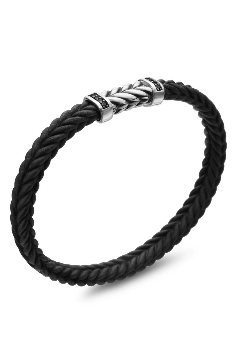 David Yurman Men's Chevron Bracelet in Black Rubber with Black Diamonds & Sterling Silver, 6mm, Alternate, color, 
