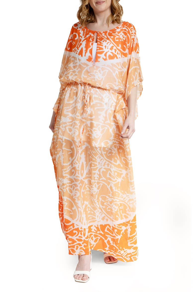Abstract Print Cover-Up Kaftan, Main, color, ORANGE